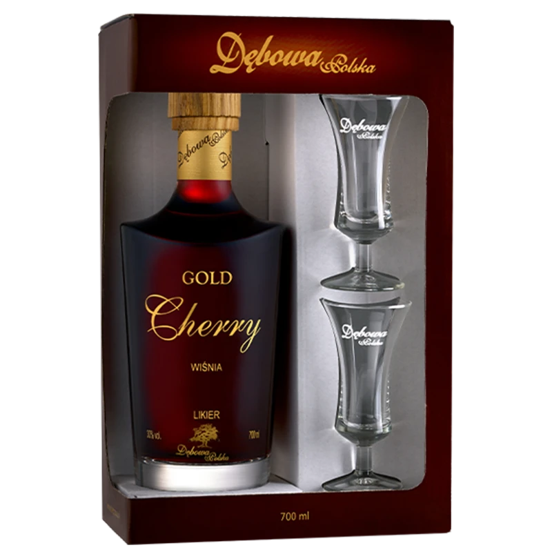 Dębowa Gold Cherry Likier 0,7L 30% Vol. z 2 kieliszkami