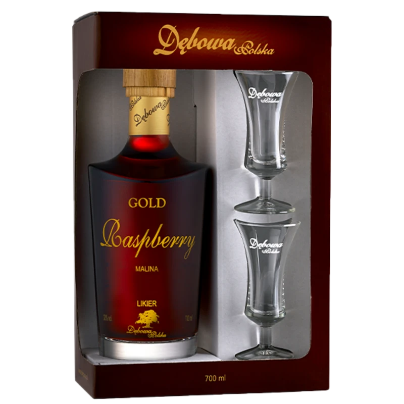 Dębowa Gold Raspberry Likier 0,7L 20% Vol. z 2 kieliszkami